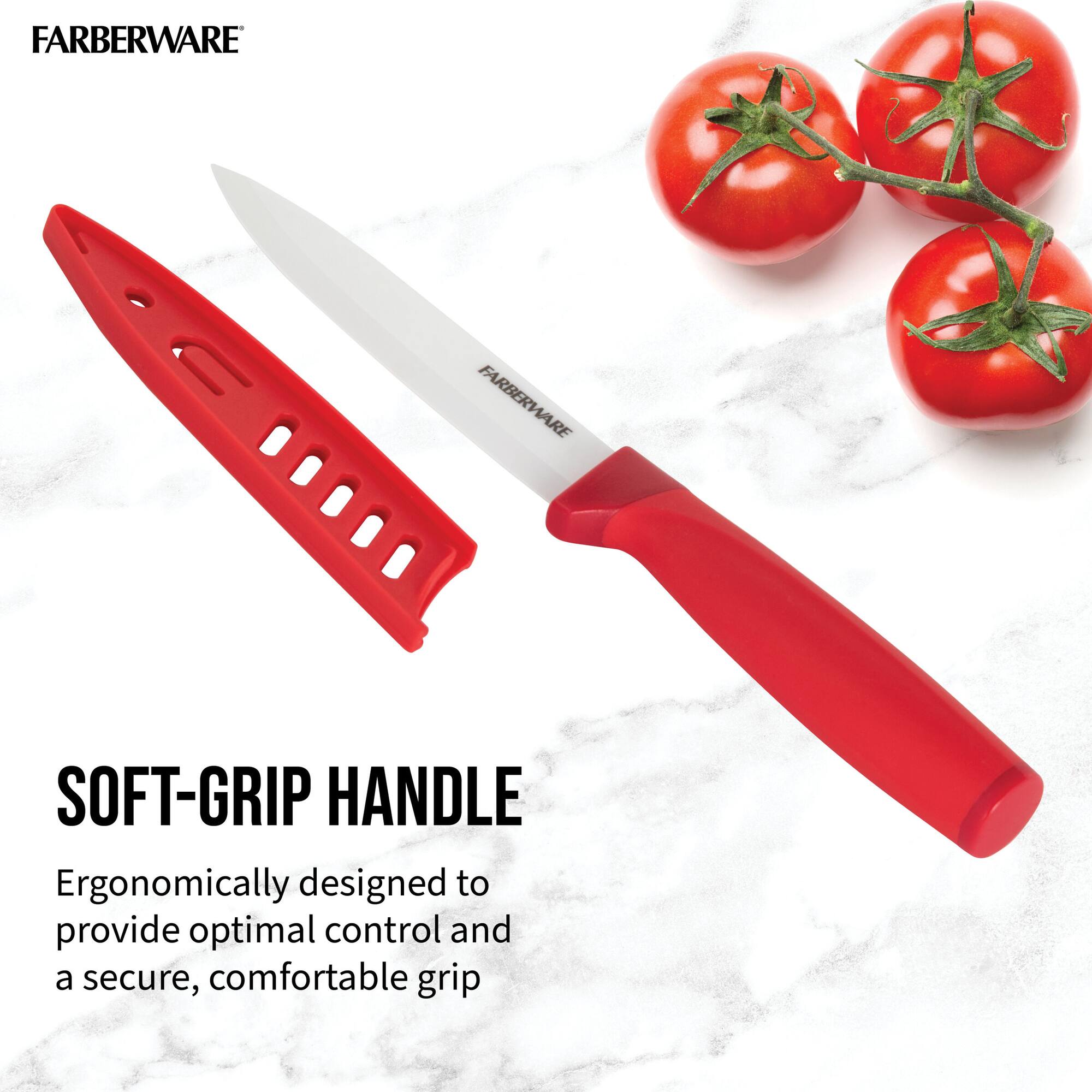 Farberware 5" Red Ceramic Utility Knife with Sheath